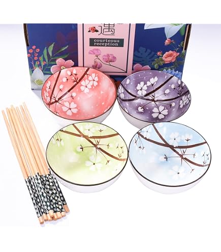 Amazon.com | 4 Pack Japanese Cherry Blossom Ceramic Rice Bowls